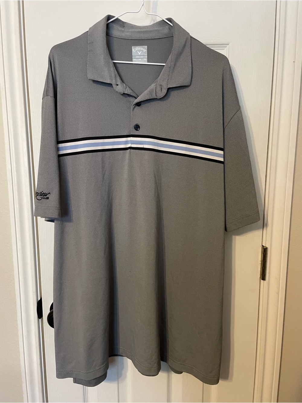 Callaway Men's Gray Polo with Black and White Chest Stripes